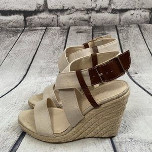 BANANA REPUBLIC Natural Web Canvas Woven Jute Wedge Open Toe Heel Sandal Sz 7
